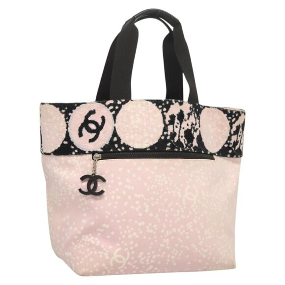 CHANEL COCO Mark Tote Bag Canvas Pink Silver CC Auth BD2095 - Picture 1 of 16